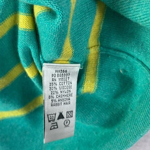 Boden Sweater Womens 6 Green Yellow Striped Boat Neck Cashmere Angora - Picture 7 of 12